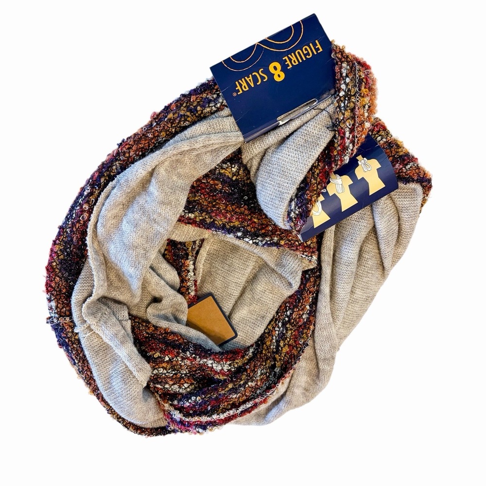 GH Bass Figure 8 Infinity Scarf Colorful Boucle Chunky Knit Indie Boho Artsy